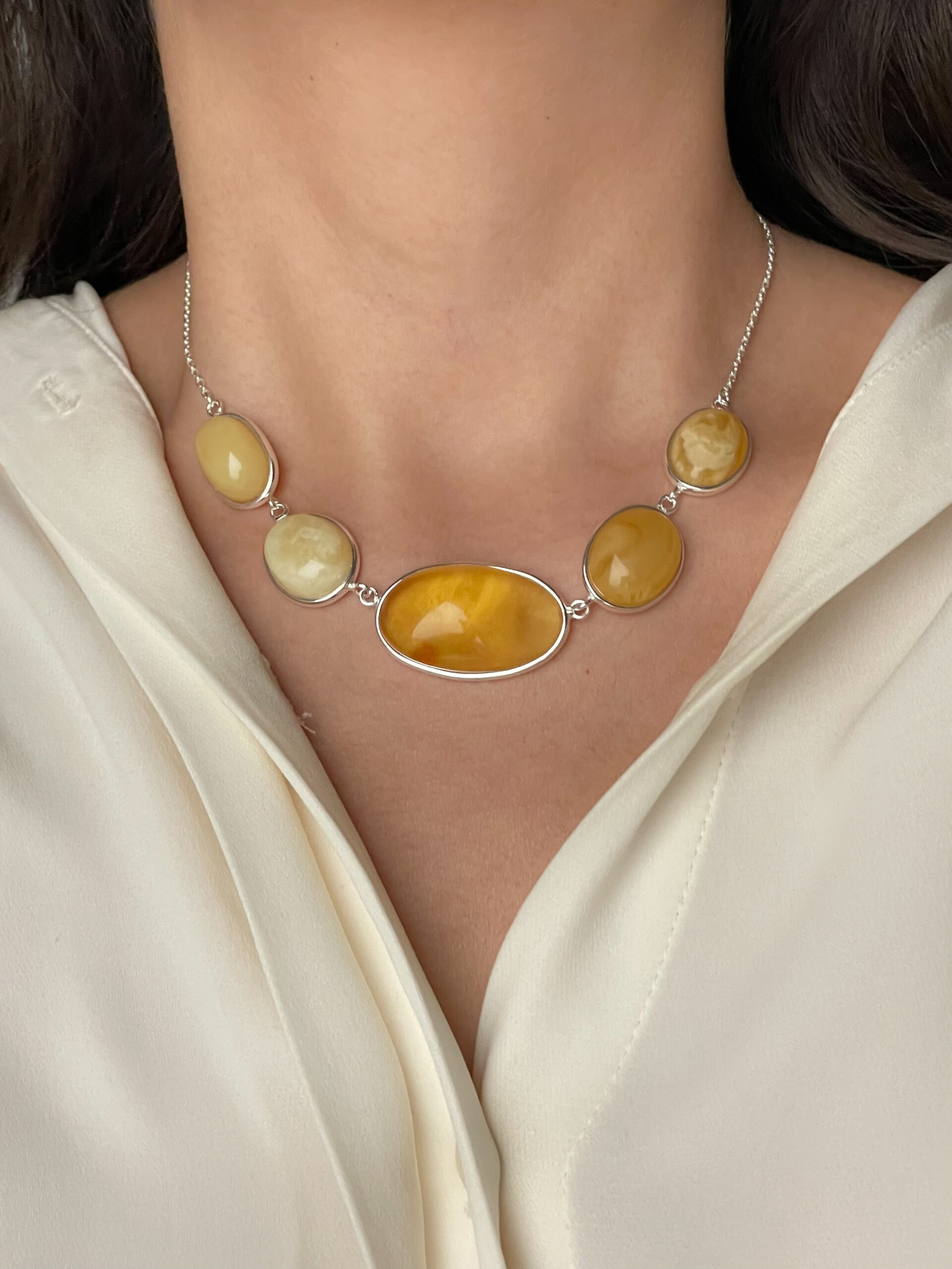 Серебряное колье с медовым янтарем (41-46см, 18,5гр) — изображение 5