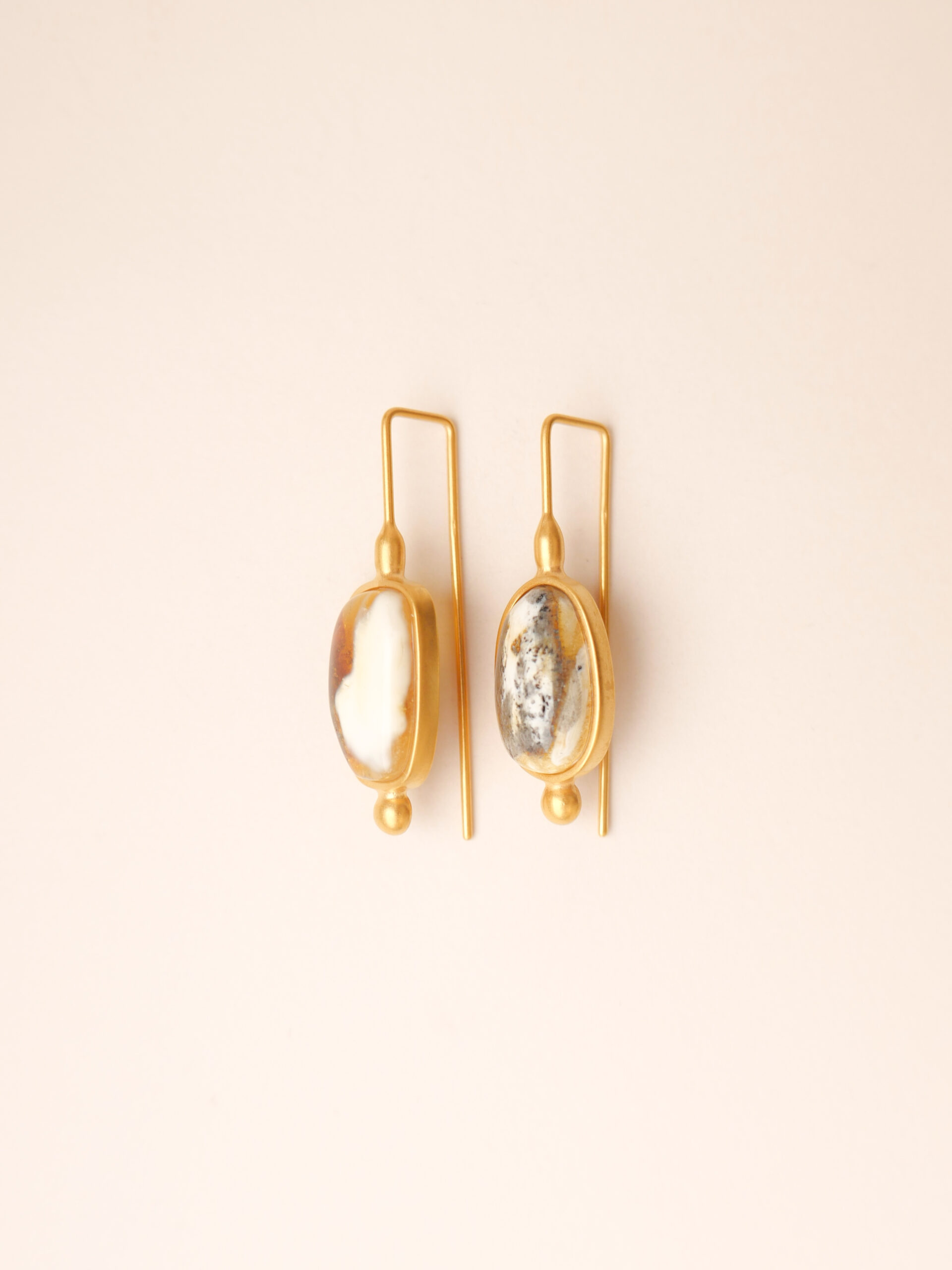 Позолоченные серьги с пейзажным янтарем 6,2гр. — изображение 2